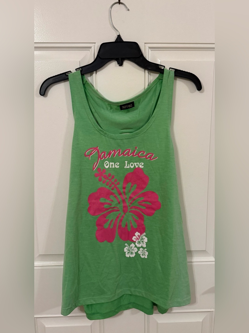 Green 'Jamaica One Love' Tank Top with Pink Hibiscus